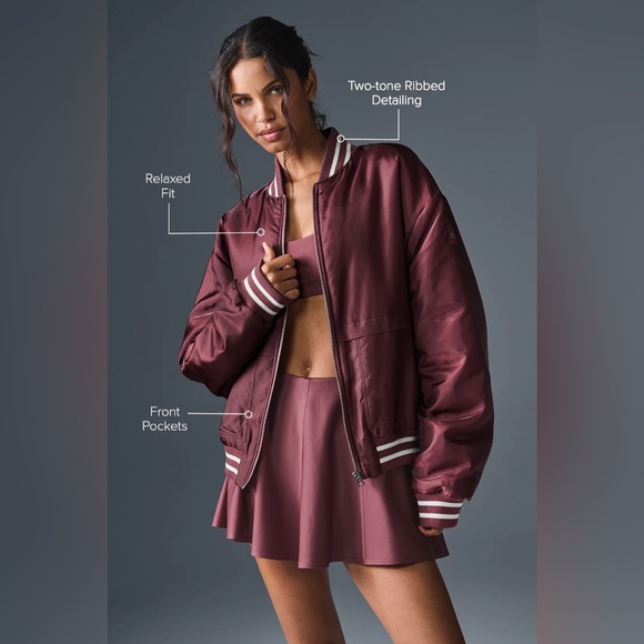 BNWT Alo Afterglow Varsity Jacket XS (burgundy truffle) - Picture 4 of 6
